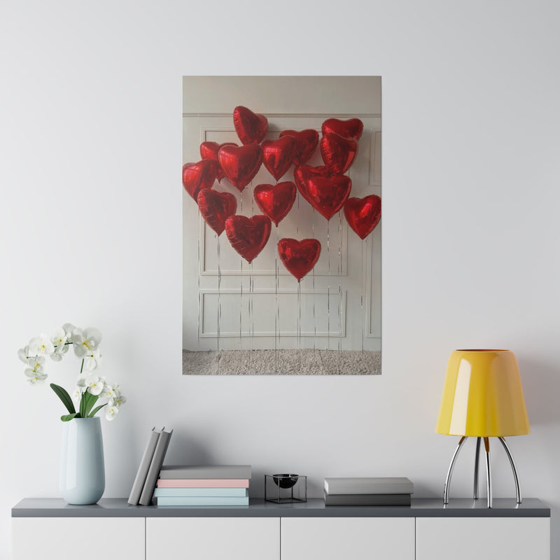 Red Heart Balloons Matte Canvas, Stretched