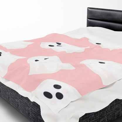 Cute Ghost Pattern Pink Velveteen Plush Blanket