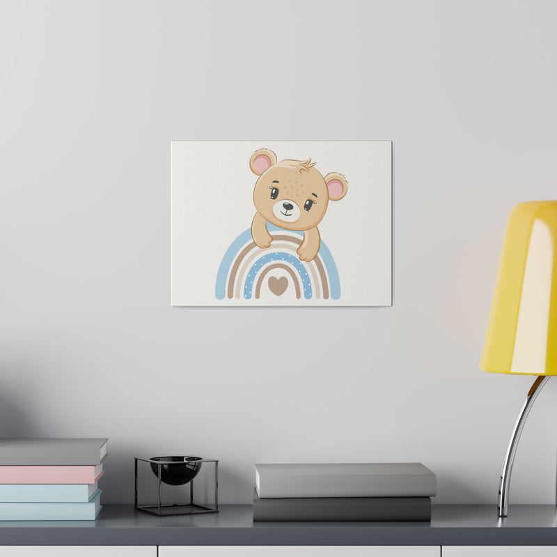 Blue Rainbow Bear Matte Canvas, Stretched