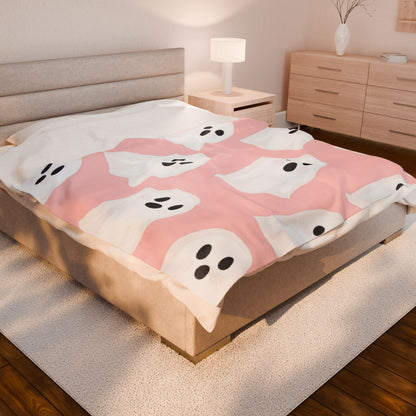 Cute Ghost Pattern Pink Velveteen Plush Blanket