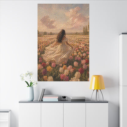 Spring Meadow Canvas Print - Woman in Lavender Field Matte Stretched Wall Art