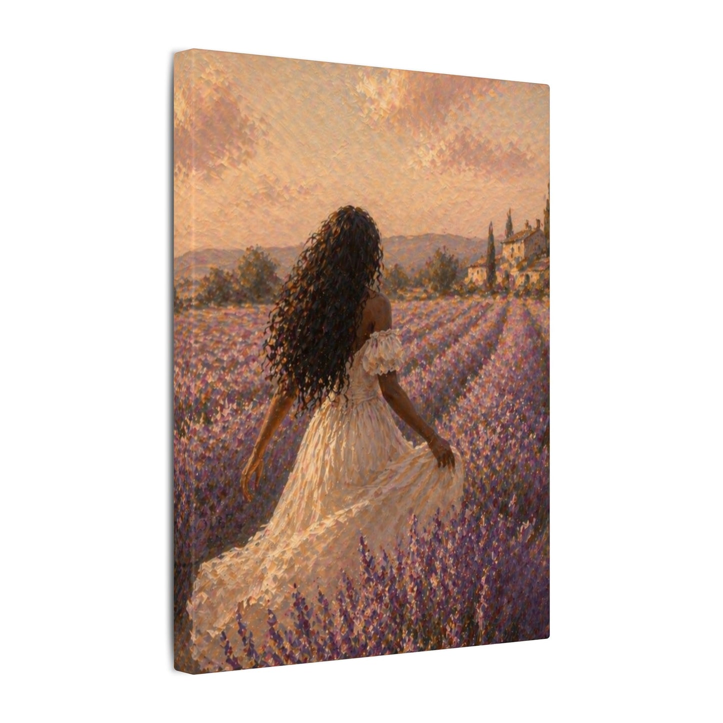 Lavender Field Canvas Print — Woman in Spring Meadow (Matte Stretched)