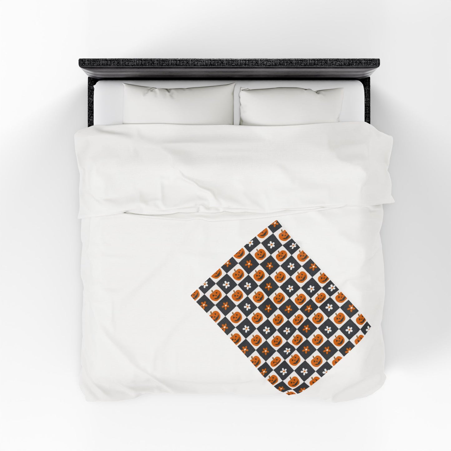 Checkered Pumpkin Florals Velveteen Plush Blanket
