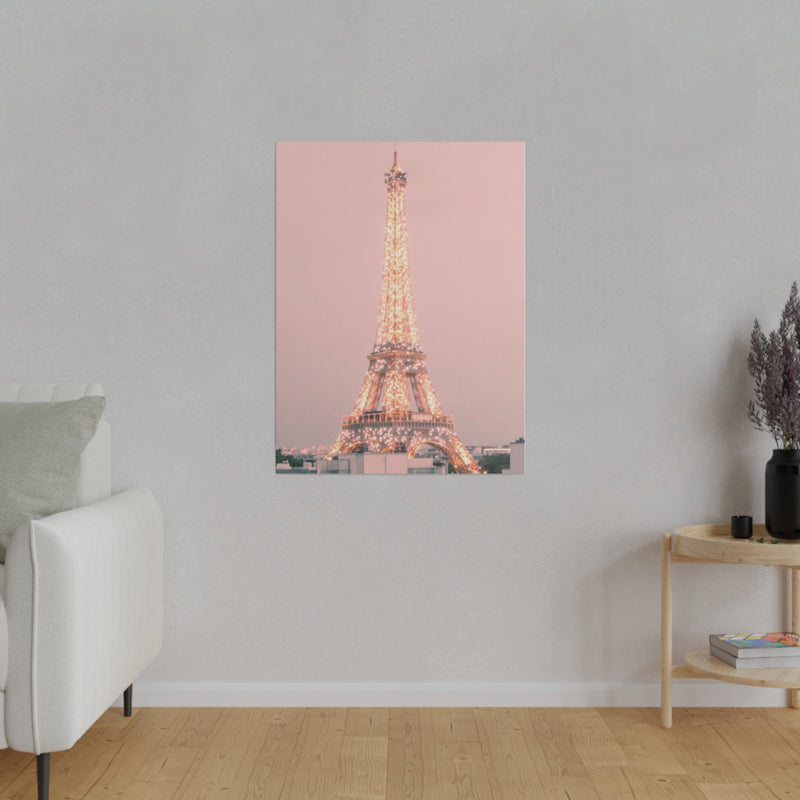 Sunset Paris Eiffel Tower Matte Canvas, Stretched