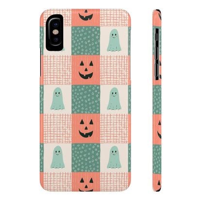 Ghost and Pumpkin Checkered Slim iPhone Case