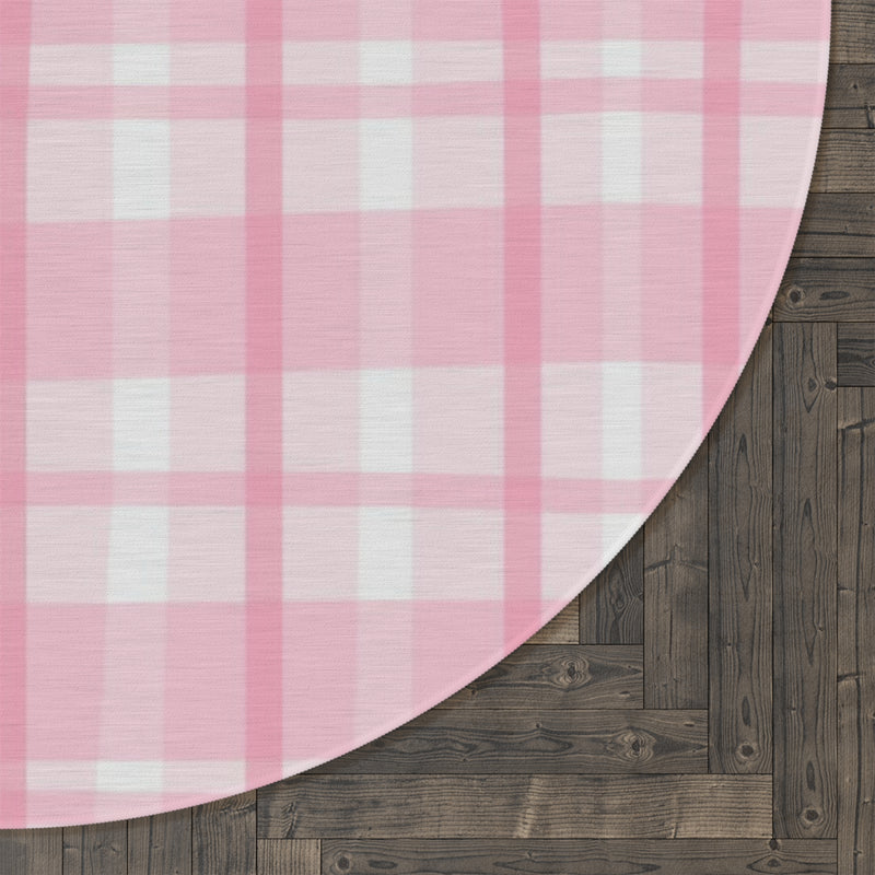 Pink Plaid Striped Round Rug