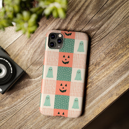 Ghost and Pumpkin Checkered Slim iPhone Case