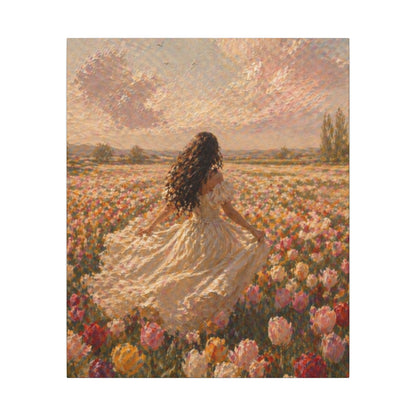 Spring Meadow Canvas Print - Woman in Lavender Field Matte Stretched Wall Art