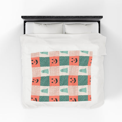 Ghost and Pumpkin Checkered Velveteen Plush Blanket