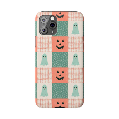 Ghost and Pumpkin Checkered Slim iPhone Case