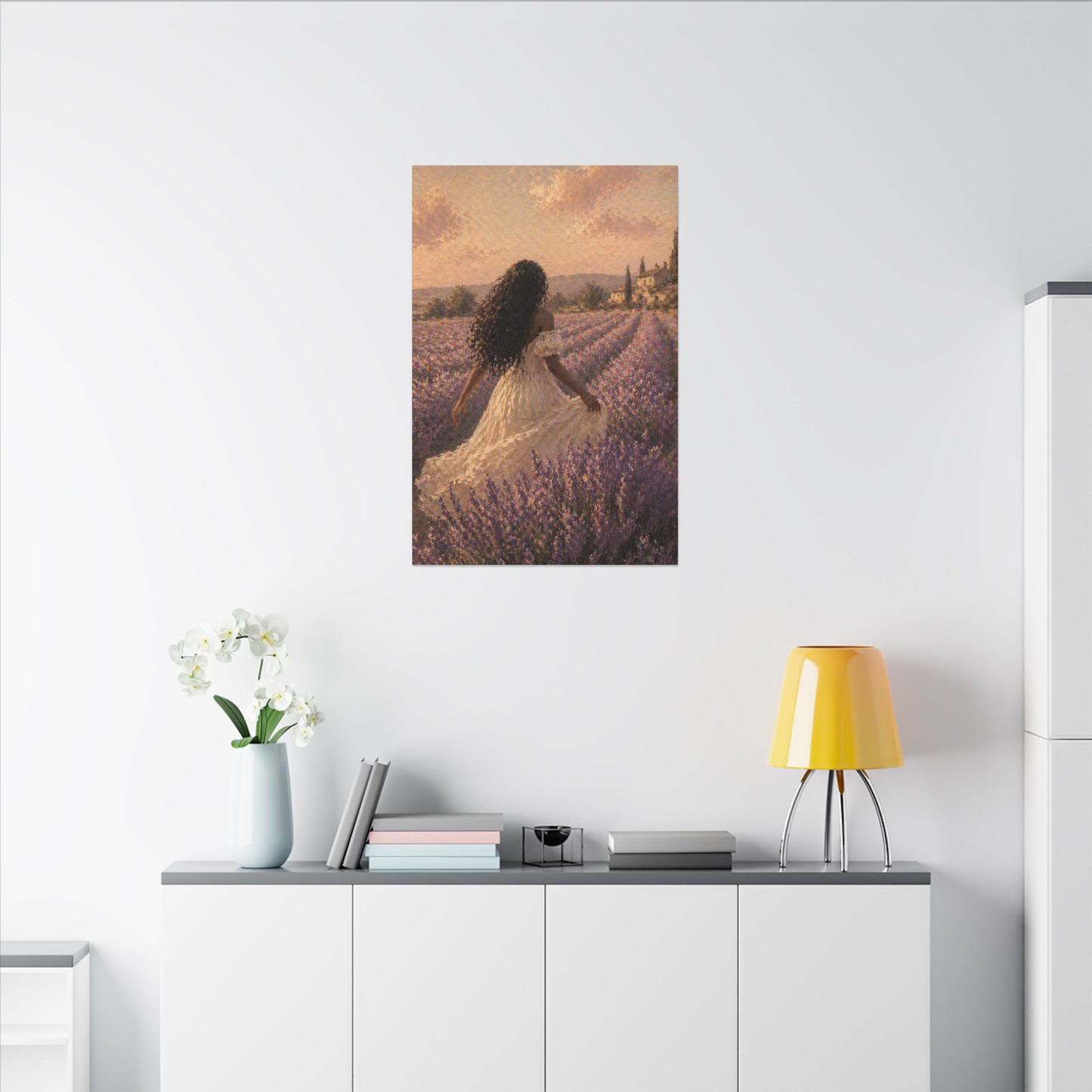 Lavender Field Canvas Print — Woman in Spring Meadow (Matte Stretched)