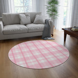 Pink Plaid Striped Round Rug