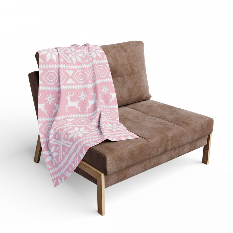 Pink Tribal Reindeer Arctic Fleece Blanket