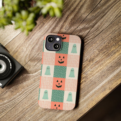 Ghost and Pumpkin Checkered Slim iPhone Case
