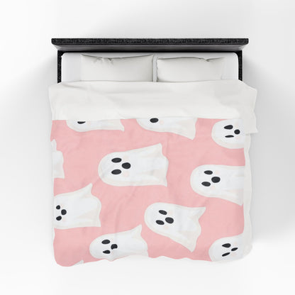 Cute Ghost Pattern Pink Velveteen Plush Blanket
