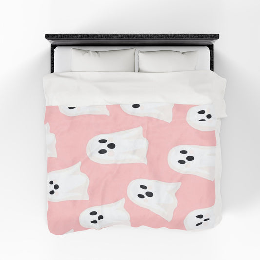 Cute Ghost Pattern Pink Velveteen Plush Blanket