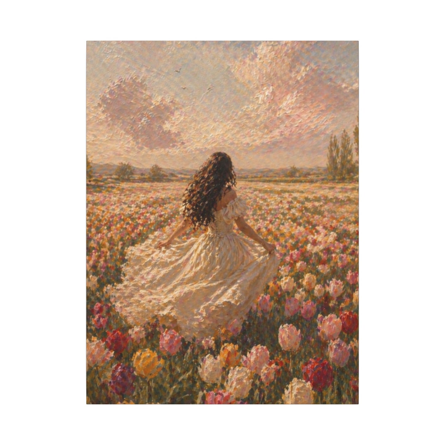 Spring Meadow Canvas Print - Woman in Lavender Field Matte Stretched Wall Art