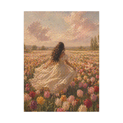 Spring Meadow Canvas Print - Woman in Lavender Field Matte Stretched Wall Art