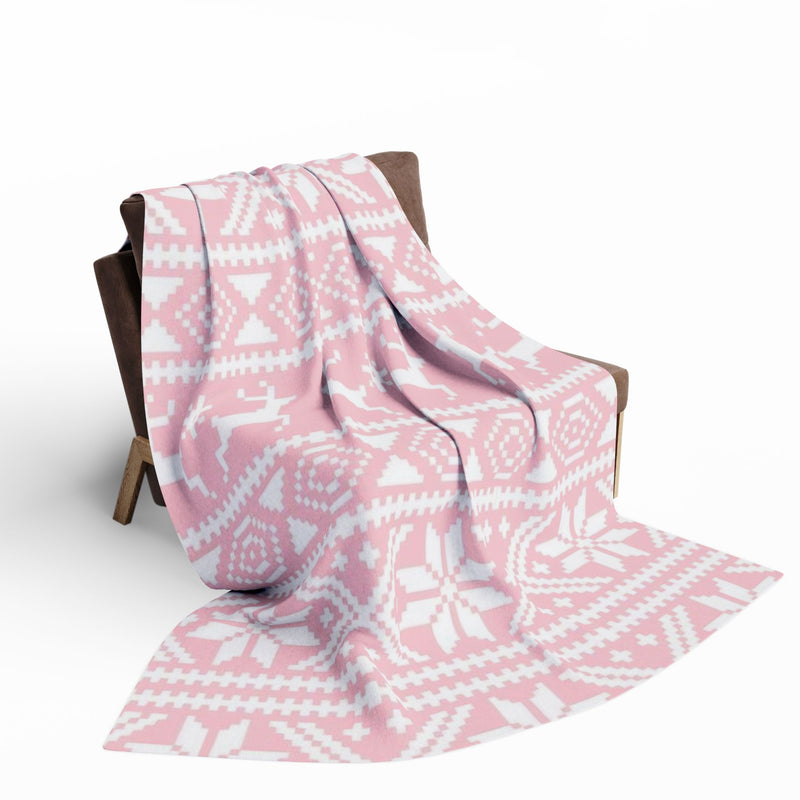 Pink Tribal Reindeer Arctic Fleece Blanket