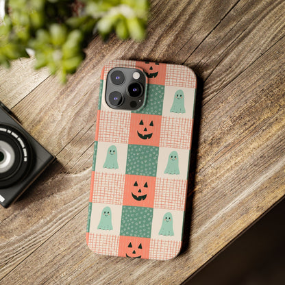 Ghost and Pumpkin Checkered Slim iPhone Case