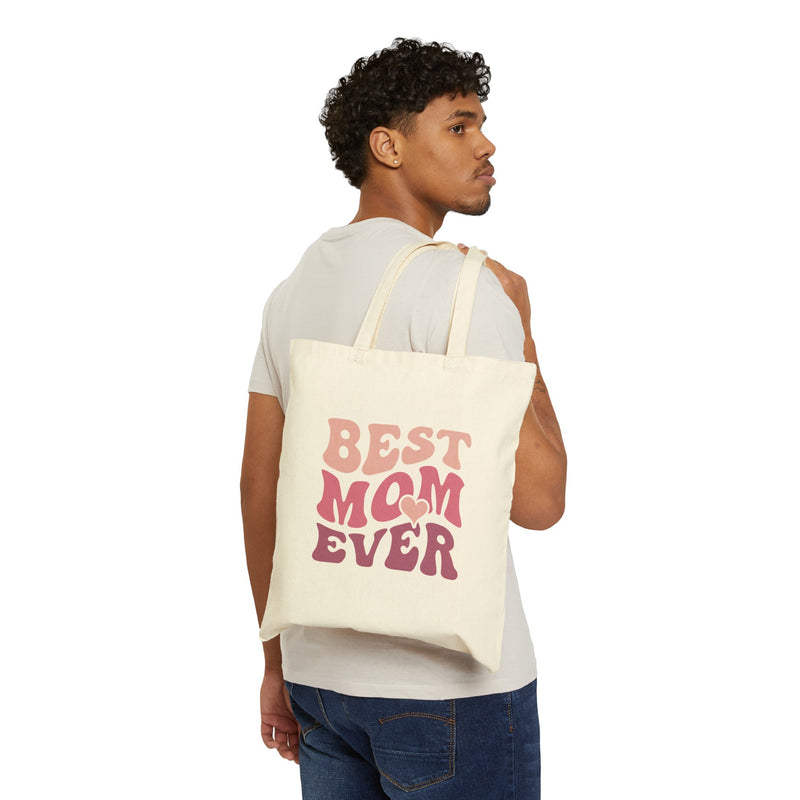 Best Mom Ever Groovy Pink Cotton Canvas Tote Bag