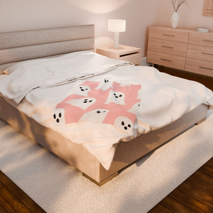 Cute Ghost Pattern Pink Velveteen Plush Blanket