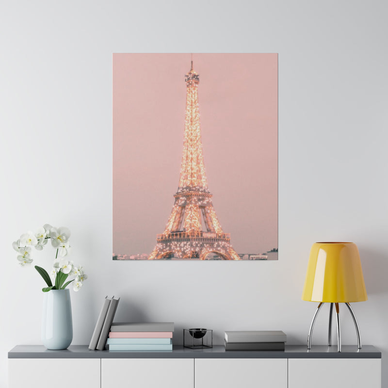 Sunset Paris Eiffel Tower Matte Canvas, Stretched