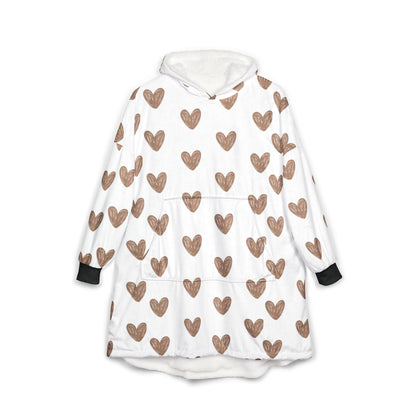 Cozy Heart Print Unisex Hooded Blanket