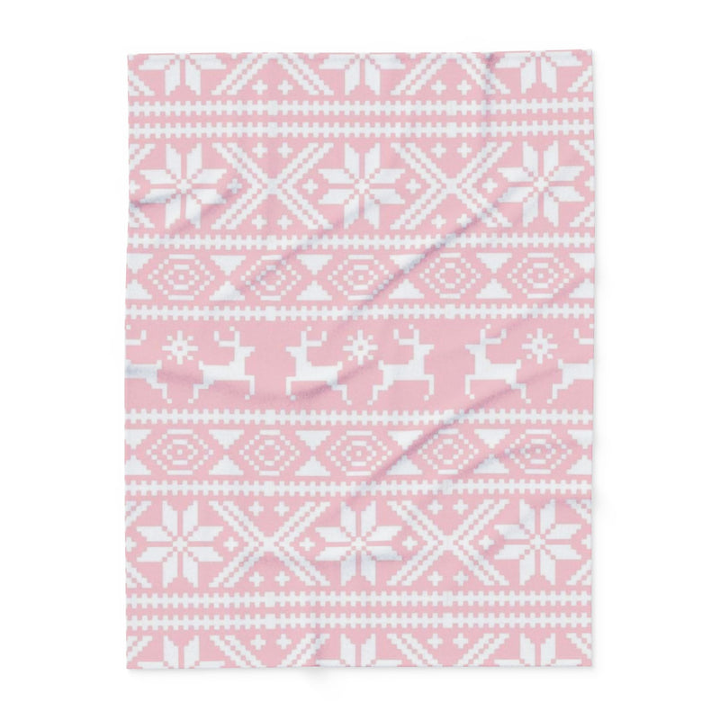 Pink Tribal Reindeer Arctic Fleece Blanket