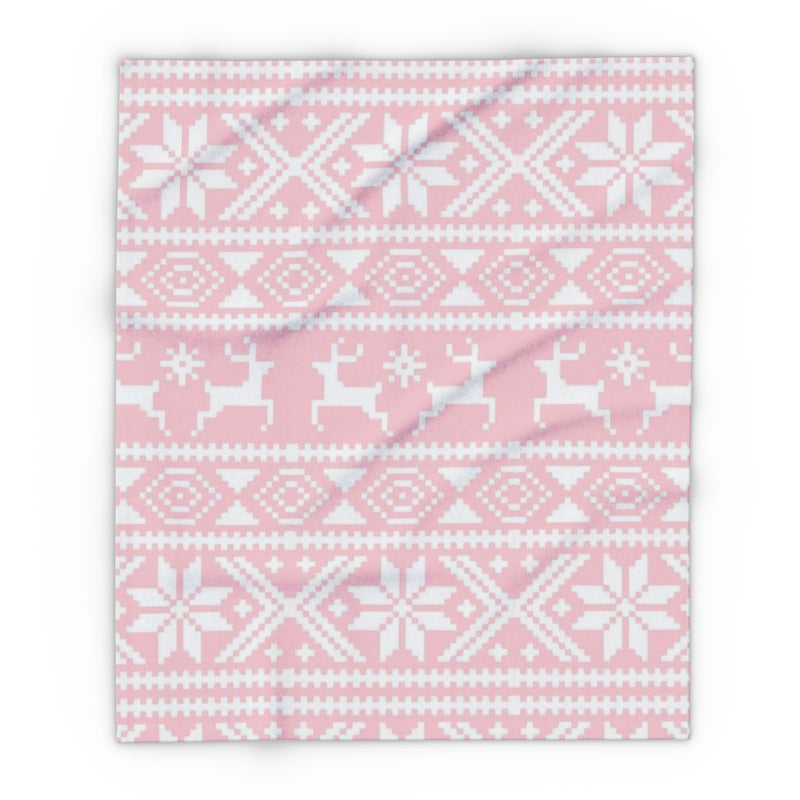 Pink Tribal Reindeer Arctic Fleece Blanket