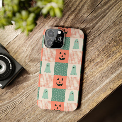 Ghost and Pumpkin Checkered Slim iPhone Case