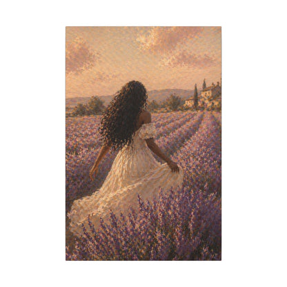 Lavender Field Canvas Print — Woman in Spring Meadow (Matte Stretched)