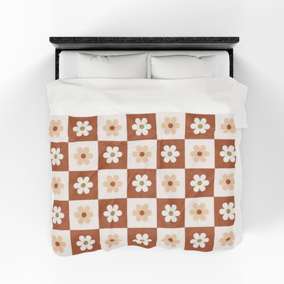 Autumn Checkered Floral Velveteen Plush Blanket