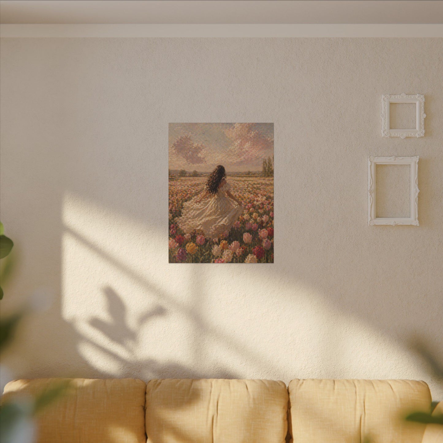 Spring Meadow Canvas Print - Woman in Lavender Field Matte Stretched Wall Art