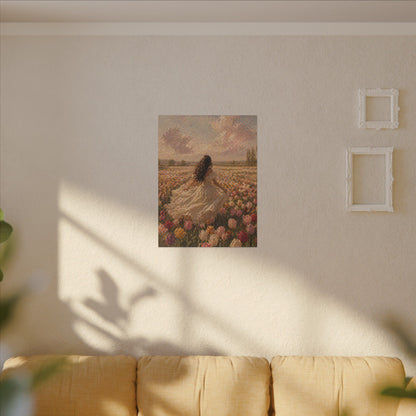 Spring Meadow Canvas Print - Woman in Lavender Field Matte Stretched Wall Art