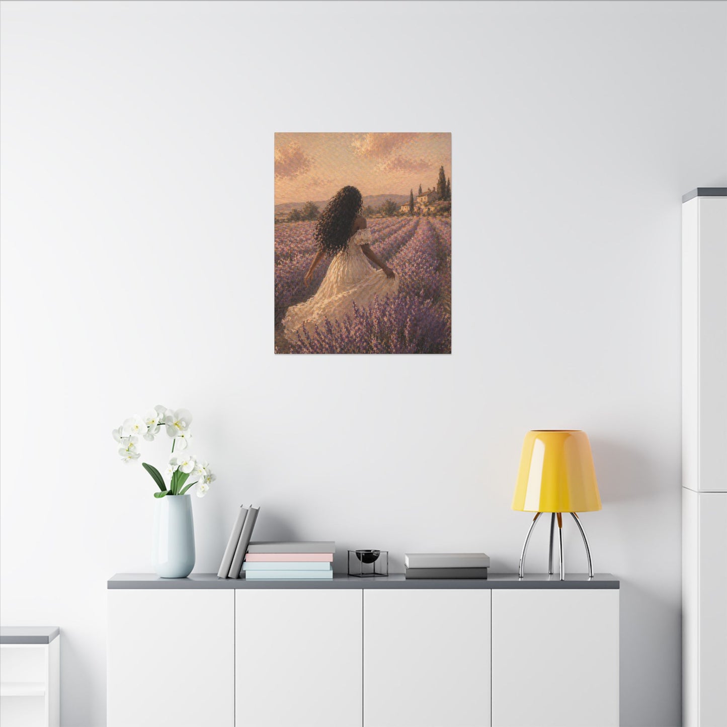 Lavender Field Canvas Print — Woman in Spring Meadow (Matte Stretched)