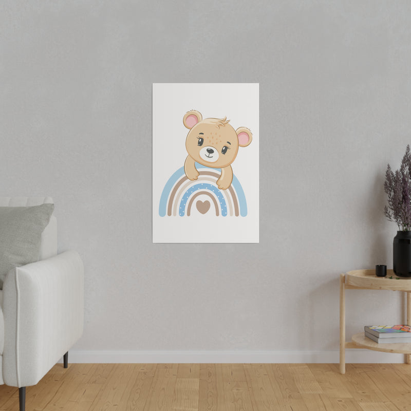 Blue Rainbow Bear Matte Canvas, Stretched