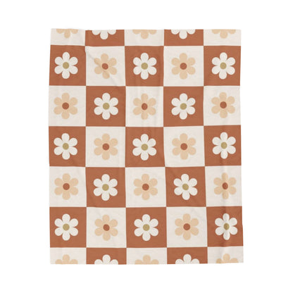Autumn Checkered Floral Velveteen Plush Blanket