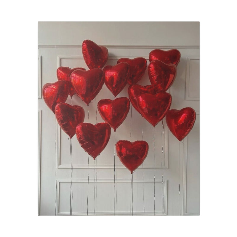 Red Heart Balloons Matte Canvas, Stretched