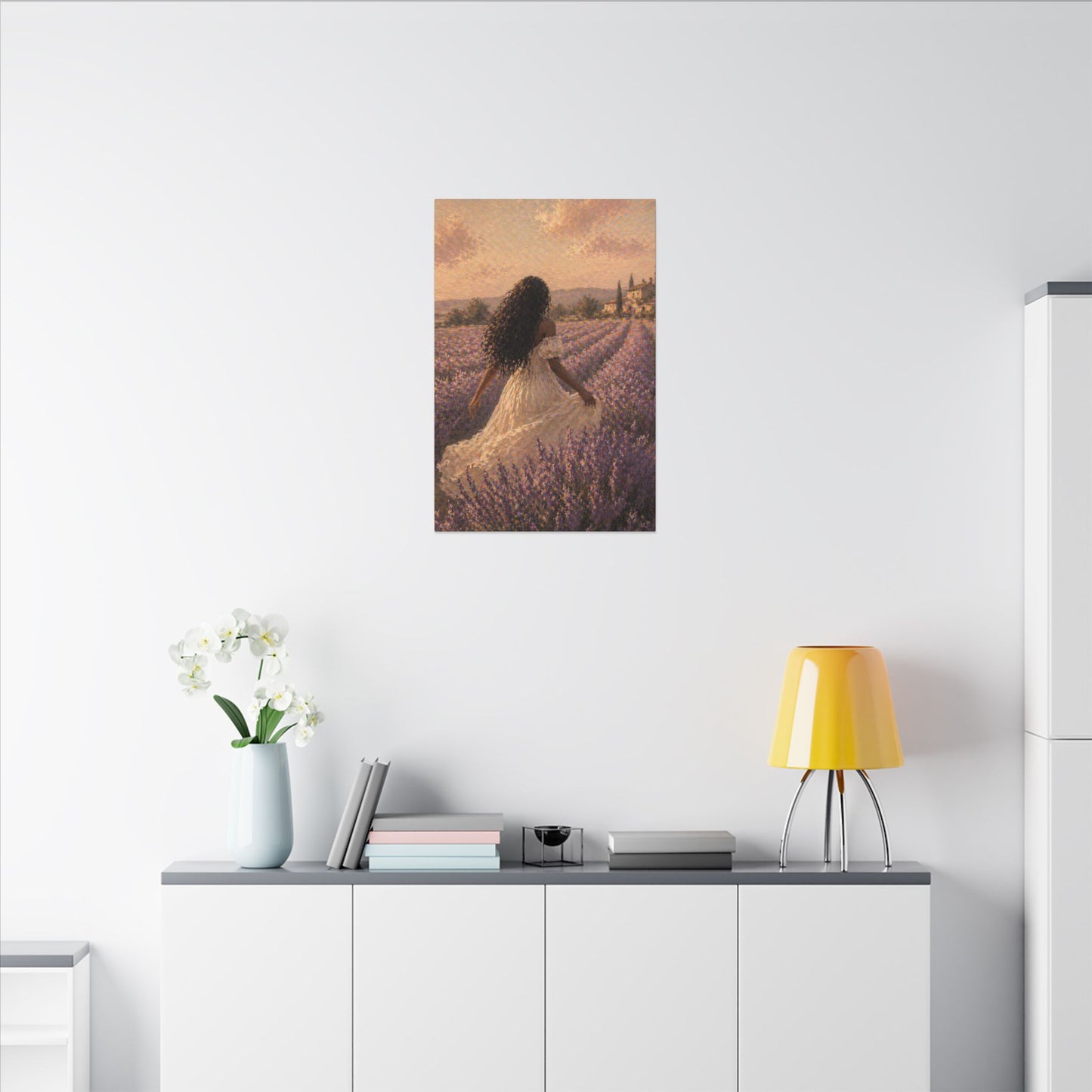 Lavender Field Canvas Print — Woman in Spring Meadow (Matte Stretched)