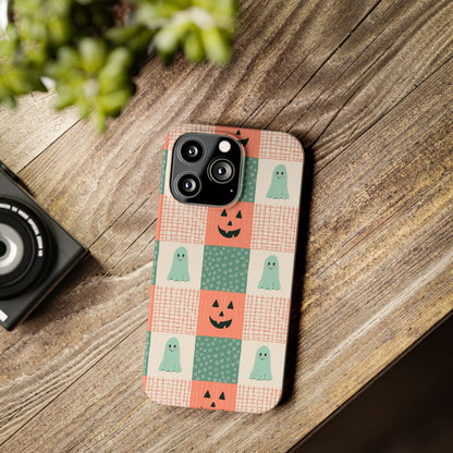 Ghost and Pumpkin Checkered Slim iPhone Case