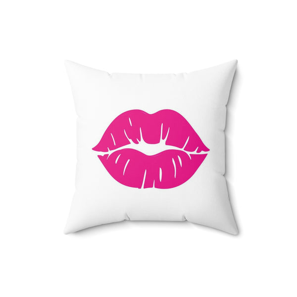 Hot Pink Kiss Faux Suede Square Pillow