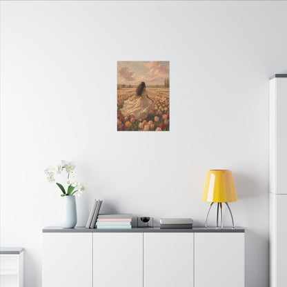 Spring Meadow Canvas Print - Woman in Lavender Field Matte Stretched Wall Art