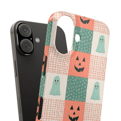 Ghost and Pumpkin Checkered Slim iPhone Case