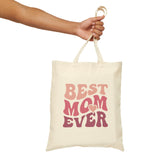 Best Mom Ever Groovy Pink Cotton Canvas Tote Bag