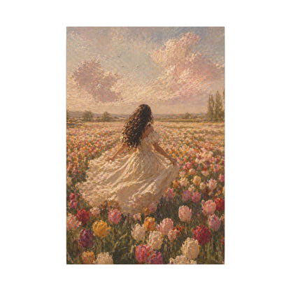 Spring Meadow Canvas Print - Woman in Lavender Field Matte Stretched Wall Art