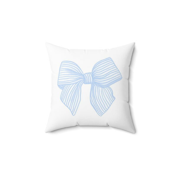 Striped Blue Bow Faux Suede Square Pillow