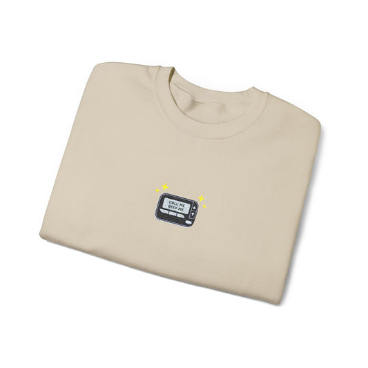 Call Me Beep Me Pager Embroidered Crewneck Sweatshirt