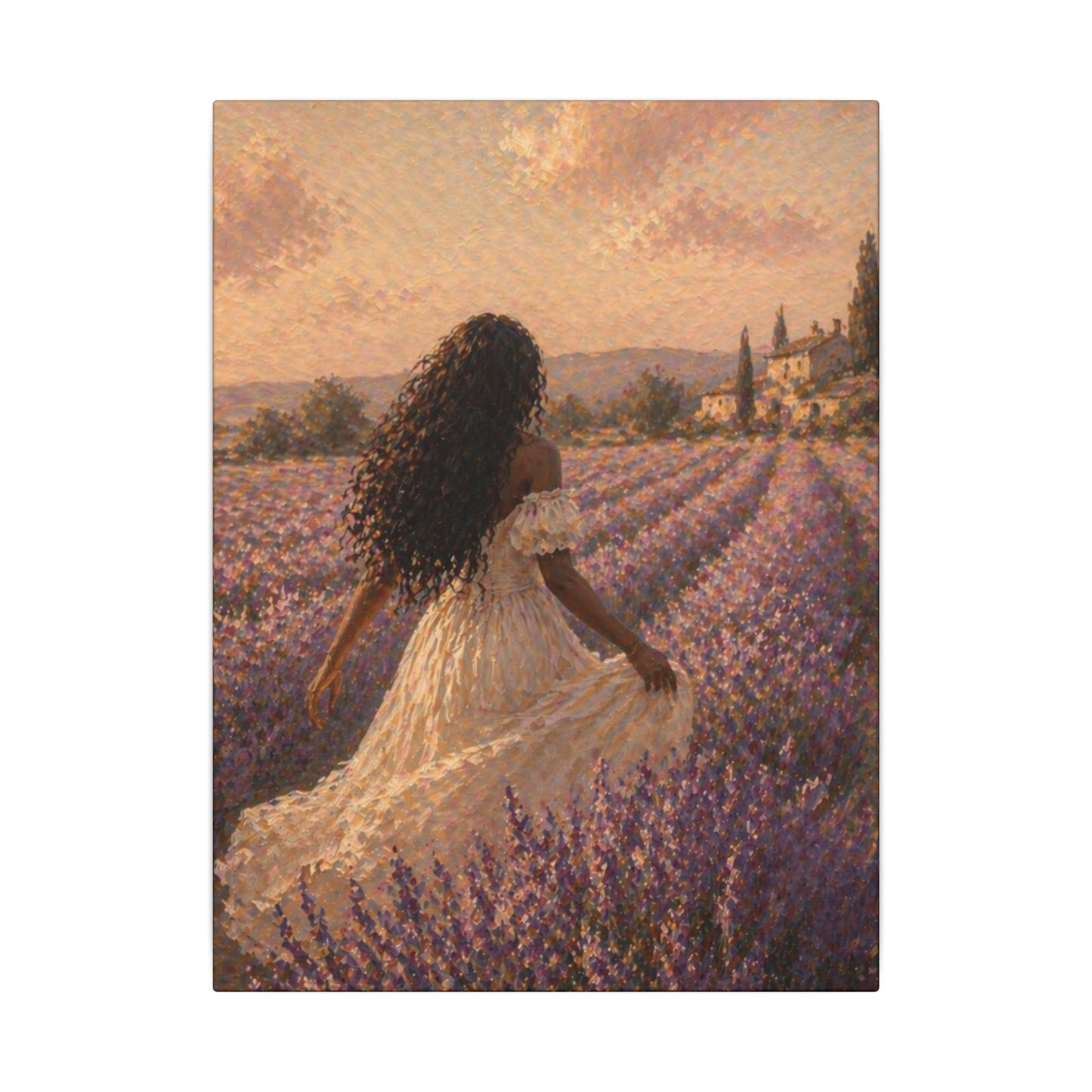 Lavender Field Canvas Print — Woman in Spring Meadow (Matte Stretched)