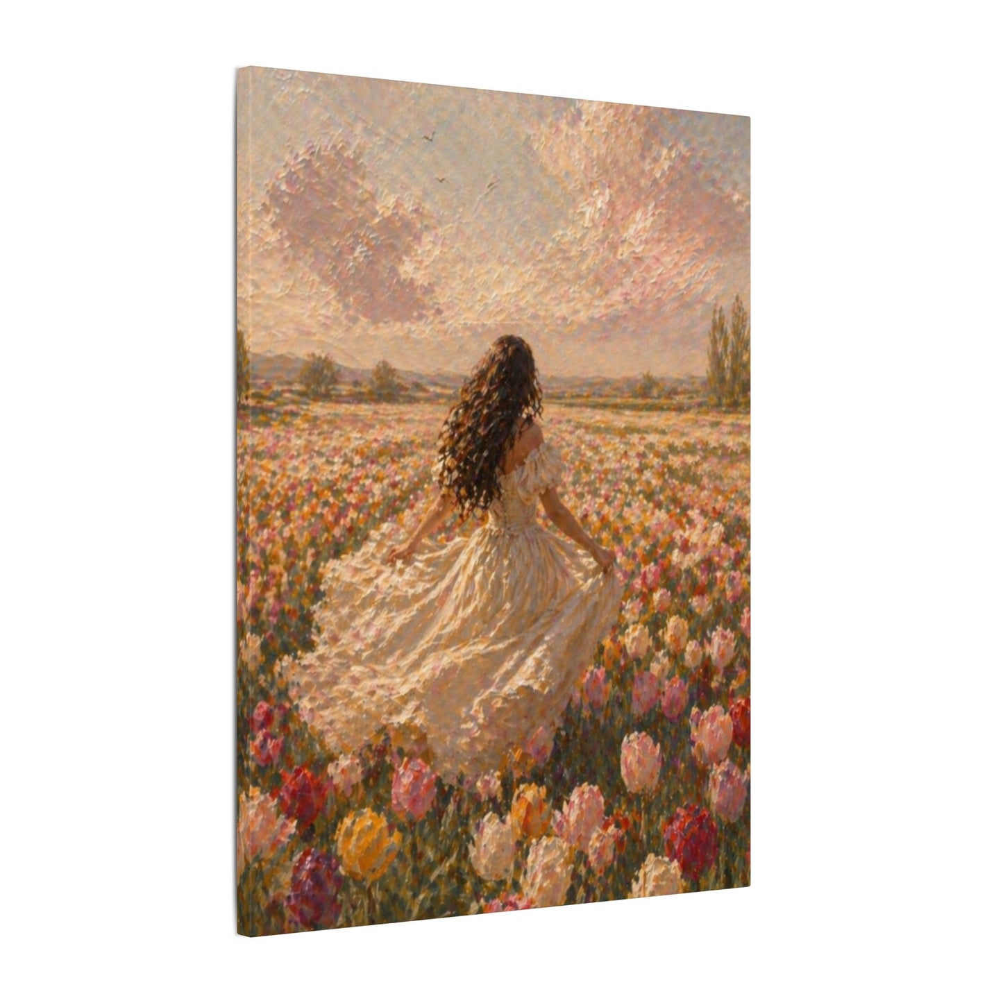 Spring Meadow Canvas Print - Woman in Lavender Field Matte Stretched Wall Art